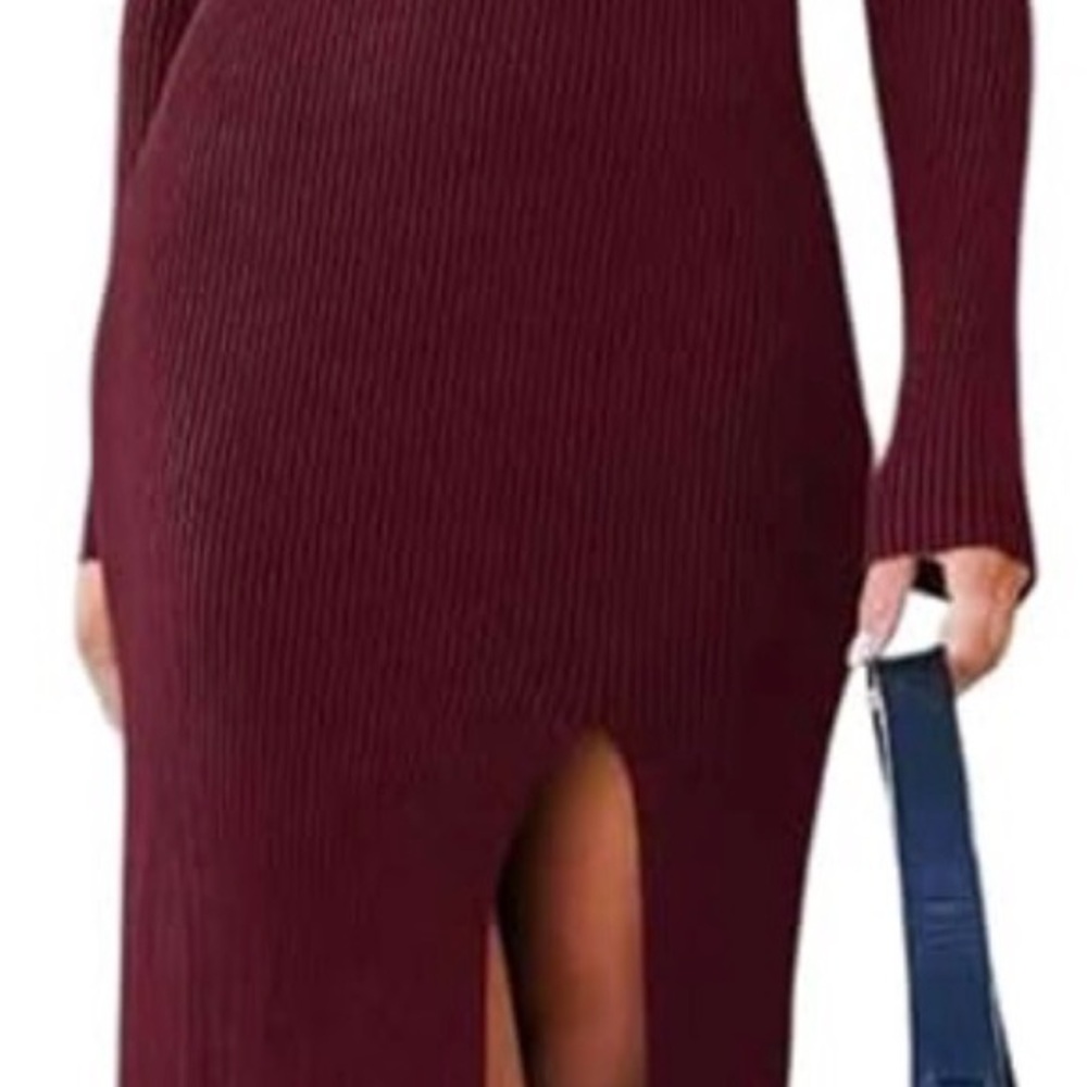 Elegant Burgundy Long Sleeve Sweater Dress